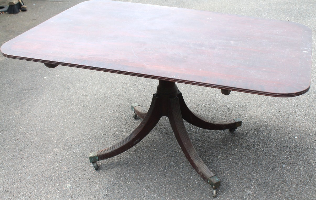 Appraisal: A thC mahogany snap top supper table the rectangular top