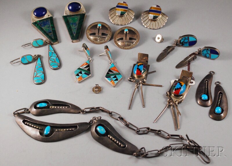 Appraisal: Eight Pairs of Southwestern and Mexican Sterling Silver Earrings and