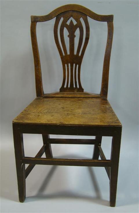 Appraisal: ENGLISH HEPPLEWHITE STYLE OAK CHAIR the arched crest rail over