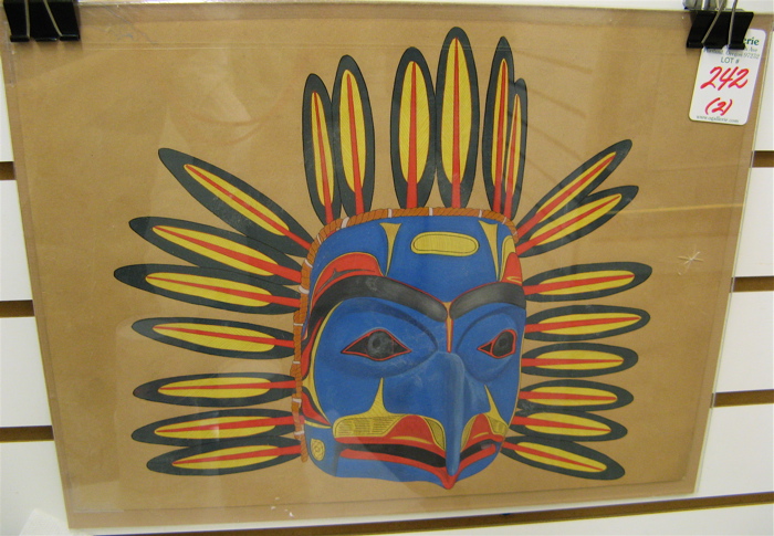 Appraisal: TWO WATERCOLORS ON BROWN PAPER each depicts a native American