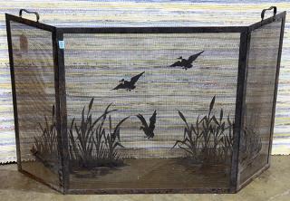 Appraisal: English style patinated metal fire screen English style patinated metal