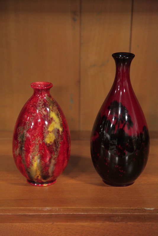 Appraisal: TWO ROYAL DOULTON FLAMBE VASES A mottled brown and yellow