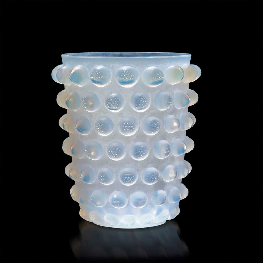 Appraisal: REN LALIQUE FRENCH - MOSSI VASE NO designed opalescentstencilled R