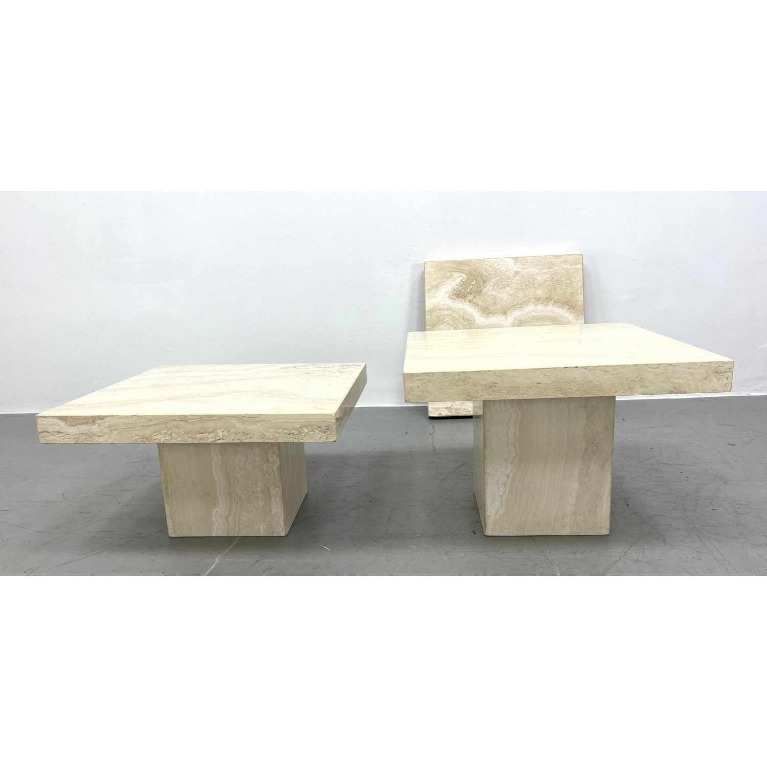 Appraisal: pc Travertine Marble Side Tables with extra top Square tops