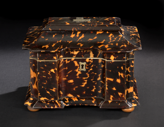 Appraisal: Good English Tortoiseshell Tea Caddy th century of breakfront pagoda