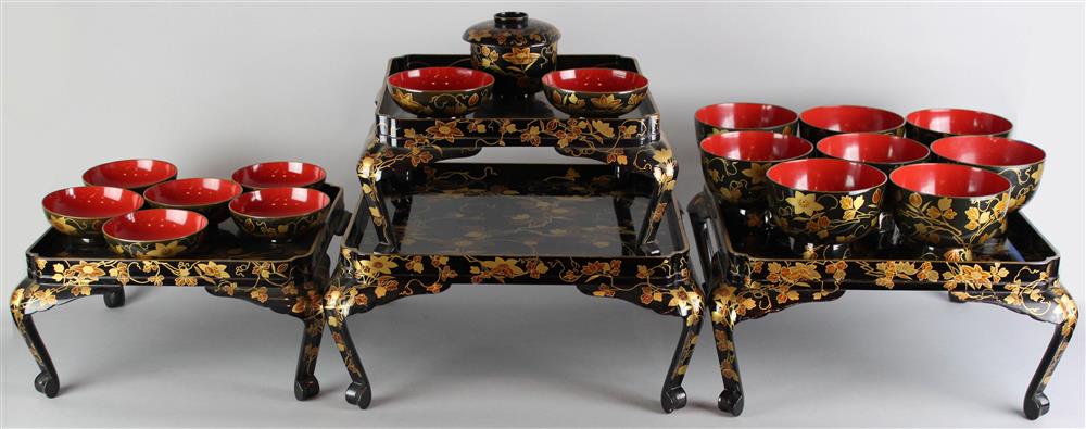 Appraisal: NEST OF FOUR JAPANESE FOOTED STANDS AND MATCHING CUPS AND