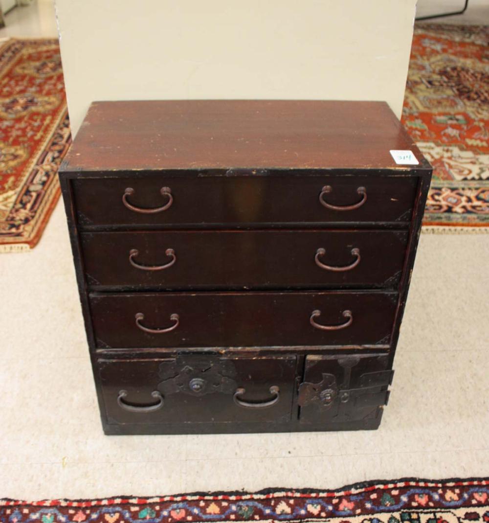 Appraisal: JAPANESE KO BO TANSU personal storage chest with lock bar