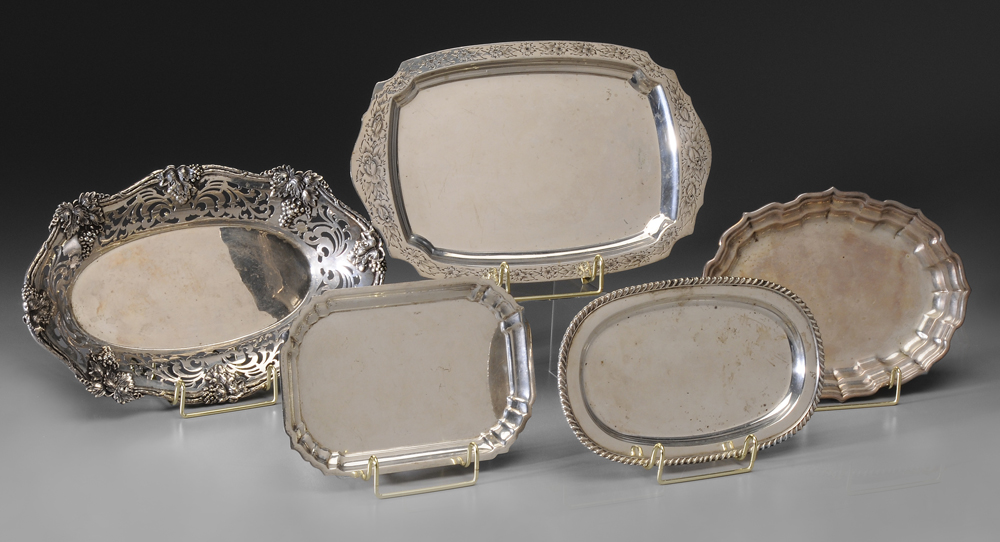 Appraisal: Five Oval Sterling Trays American th century one with scalloped