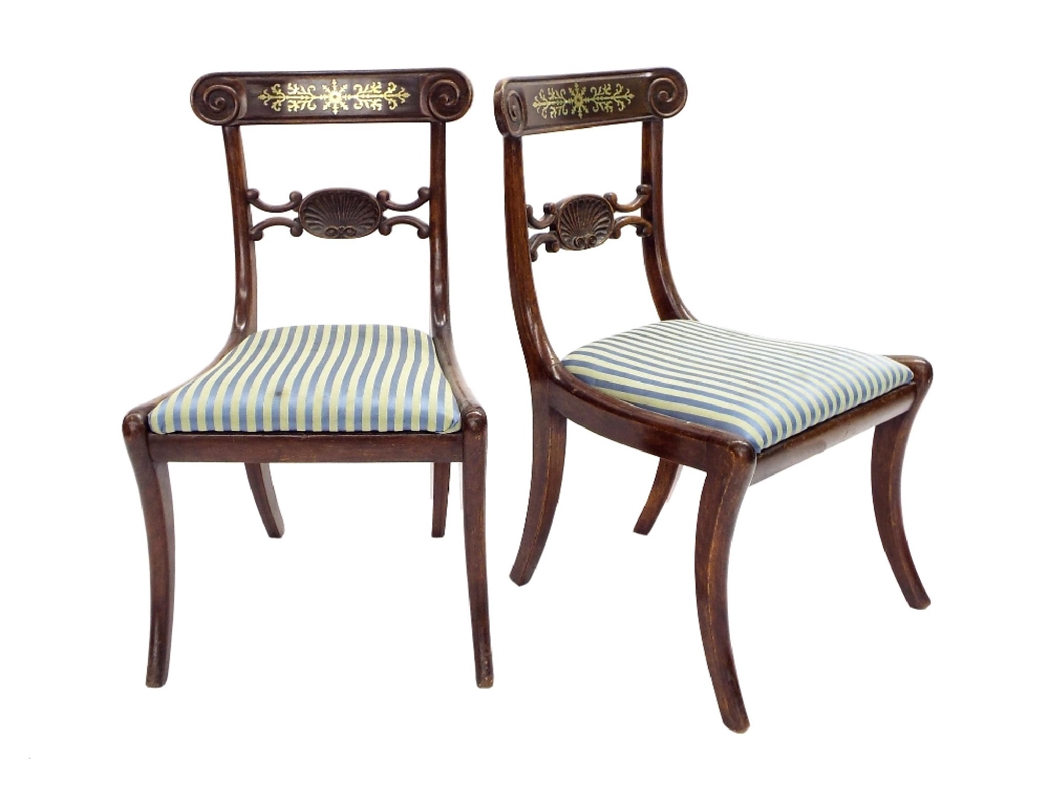 Appraisal: Good pair of Regency rosewood hall chairs the top splats