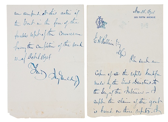 Appraisal: GOULD JAY Autograph Letter Signed in blue ink to Treasurer