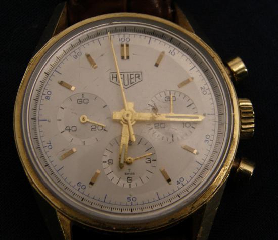 Appraisal: Heuer K chronograph gentleman's wristwatch the silvered dial with centre