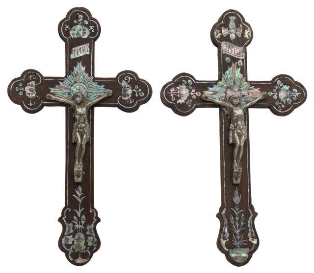 Appraisal: lot of Colonial style hardwood crucifixes th c with mother