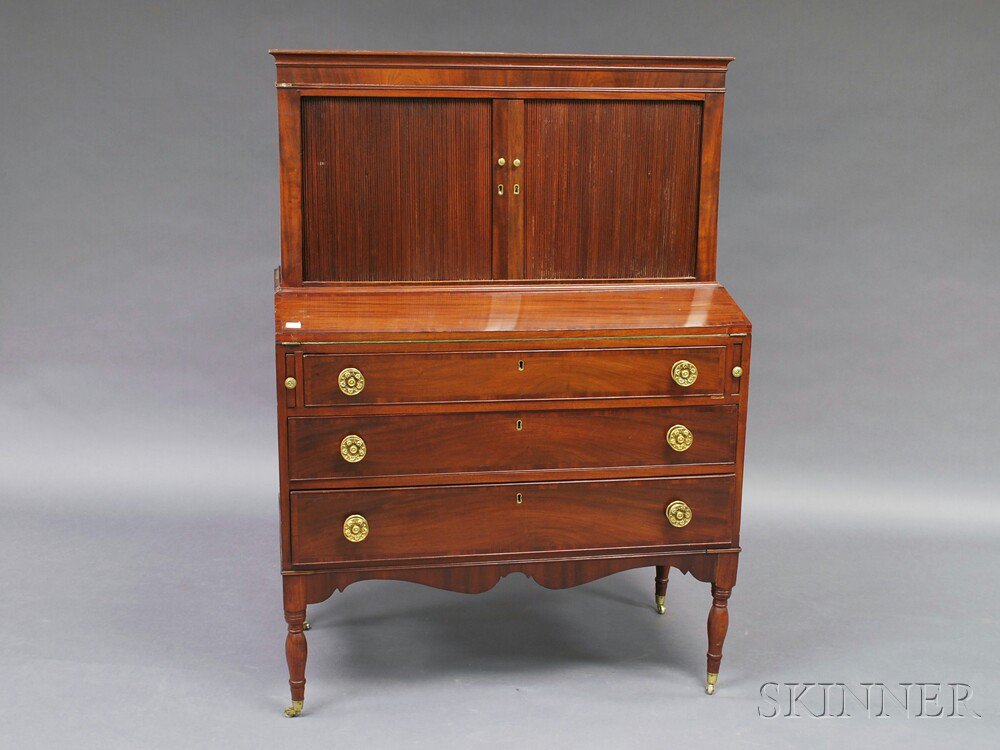 Appraisal: Federal Mahogany Tambour Desk America early th century the desk