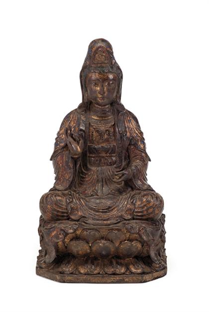 Appraisal: Chinese gilt and lacquered wood Quanyin figure th century Seated