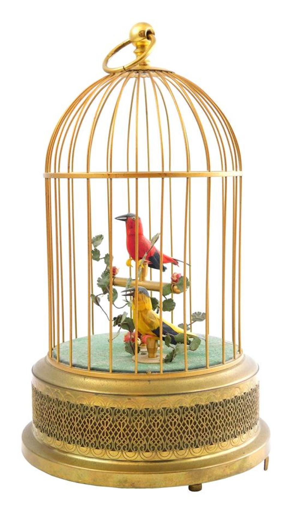 Appraisal: West German bird cage musical box under a gilt wire