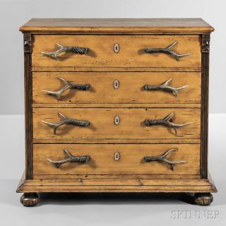 Appraisal: Chest of Drawers Possibly deal and secondary woods antler Great