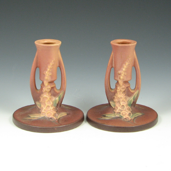 Appraisal: Roseville Foxglove - Candleholders Mint Pair of Roseville Foxglove candleholders