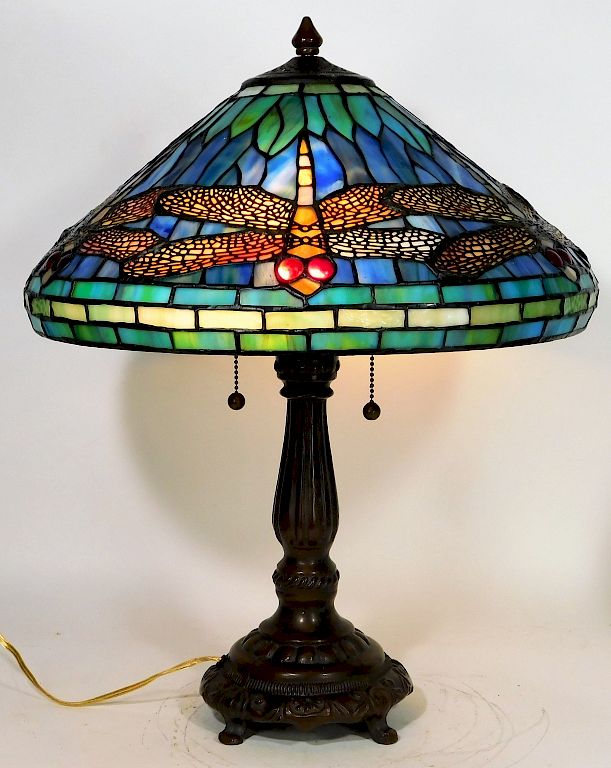 Appraisal: American Dragonfly Slag Glass Lamp American Dragonfly Slag Glass Lamp