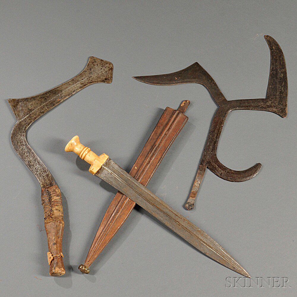 Appraisal: Three African Weapons c late th century two throwing knives