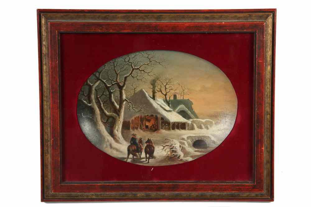 Appraisal: OOP - German th c Oval Winter Scene with Figures