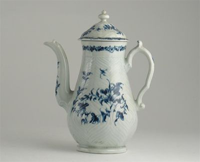 Appraisal: A Worcester feather moulded coffeepot and cover painted in blue