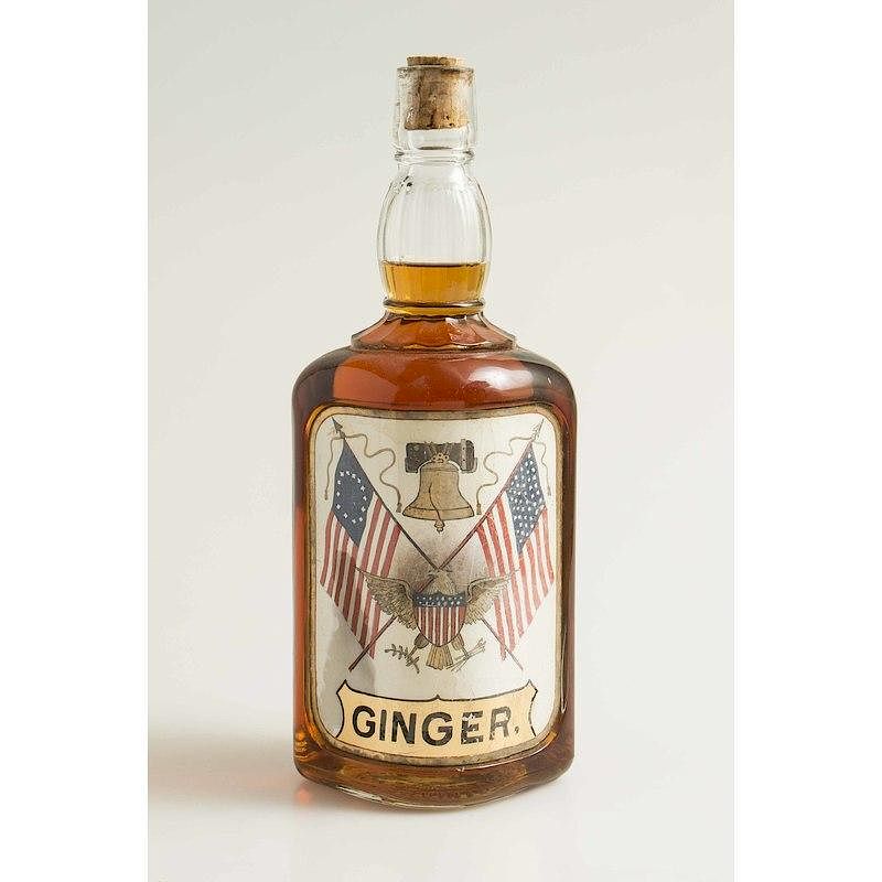 Appraisal: Label Under Glass Backbar Ginger Bottle Patriotic label with American