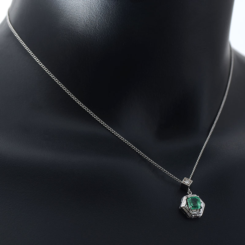 Appraisal: K EMERALD DIAMOND PENDANT ON CHAIN Ct square emerald cut