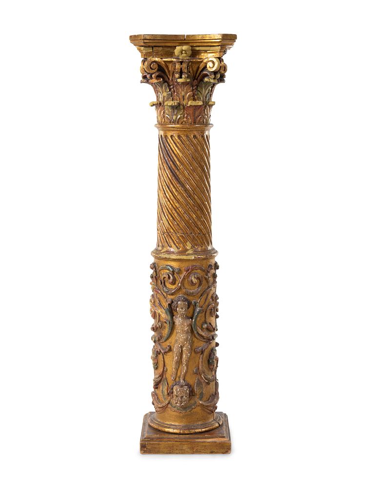 Appraisal: A Neoclassical Gilt and Polychrome Decorated Carved Wood Column A