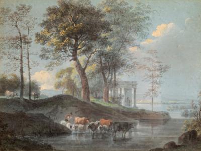 Appraisal: Joseph Mossmer Austrian - Cattle in a River with Classical