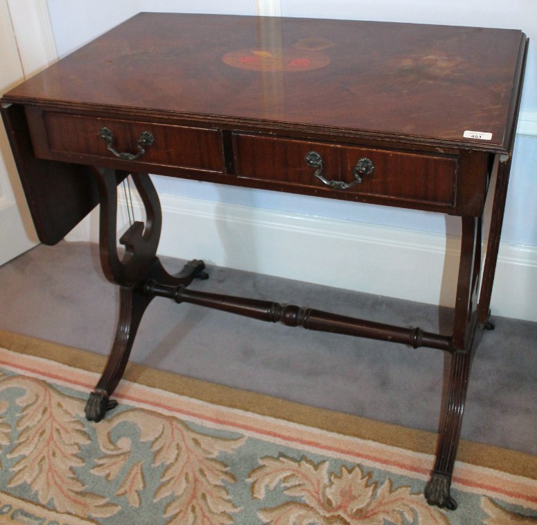 Appraisal: A reproduction mahogany sofa table with inlay