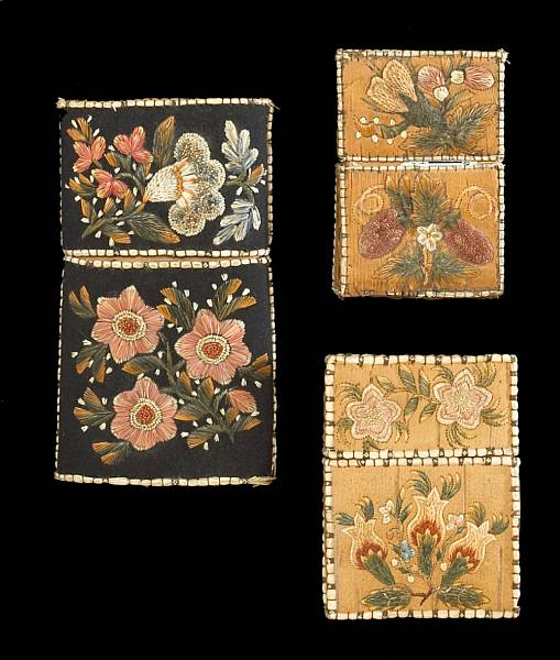 Appraisal: Three Northeast Woodlands embroidered cases All of birchbark with fitted