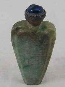 Appraisal: A Chinese green jade snuff bottle of flat tapering form