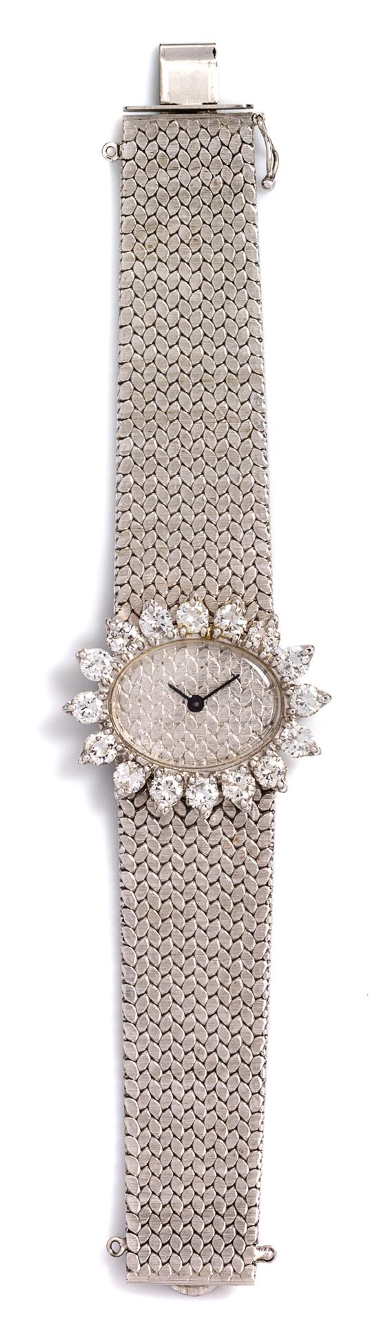 Appraisal: Sale Lot A White Gold and Diamond Wristwatch the bezel