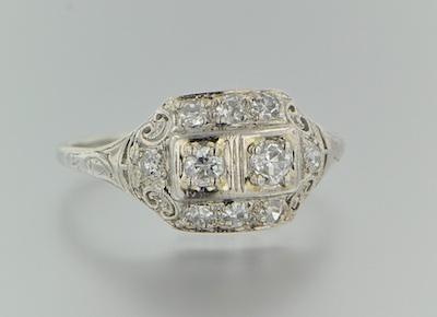 Appraisal: An Art Deco Platinum and Diamond Ring Platinum ring with