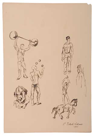 Appraisal: PAVEL TCHELITCHEW Studies of Circus Performers Brush and black ink