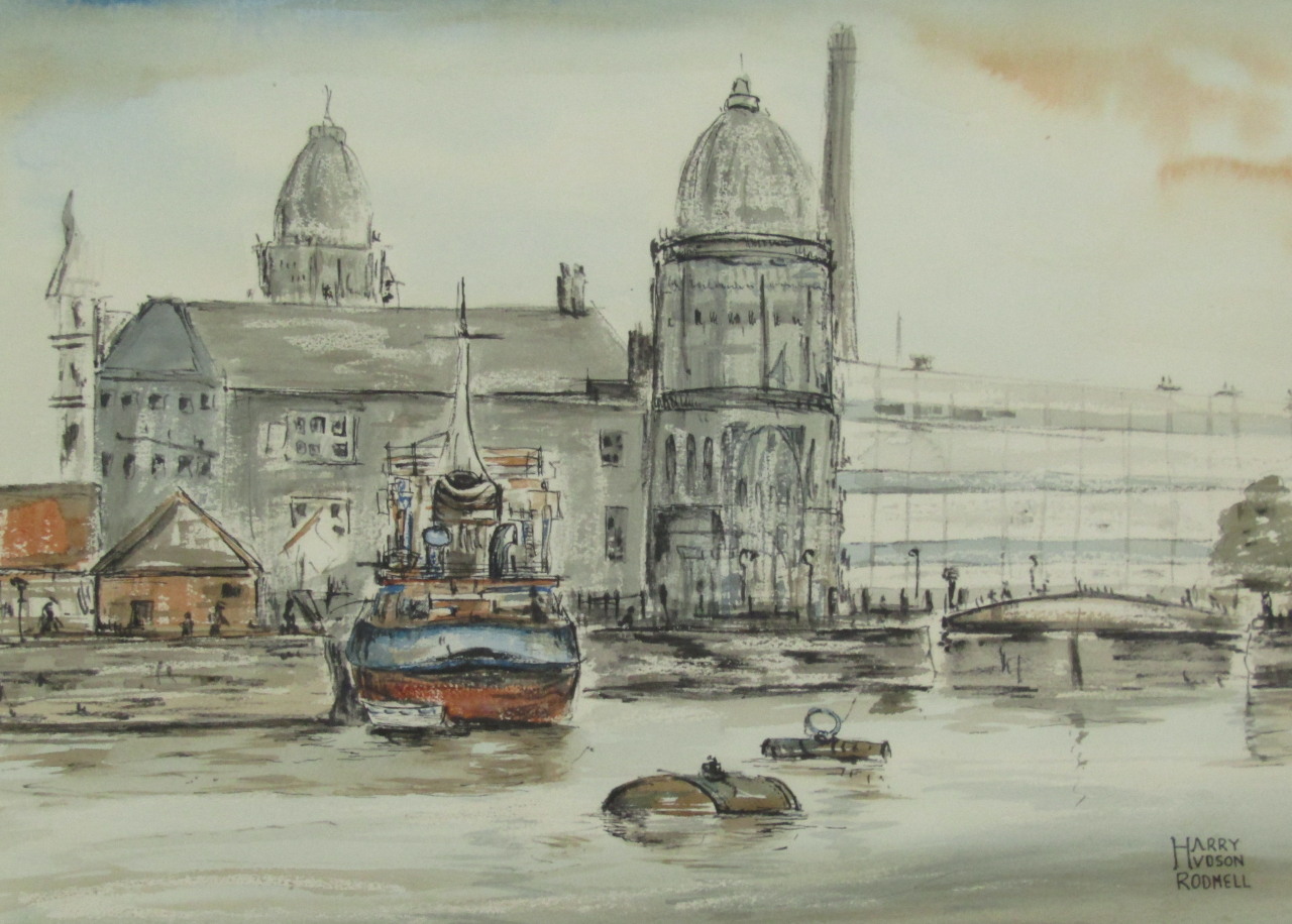 Appraisal: Harry Hudson Rodmell - Dock scene with moored boat possibly