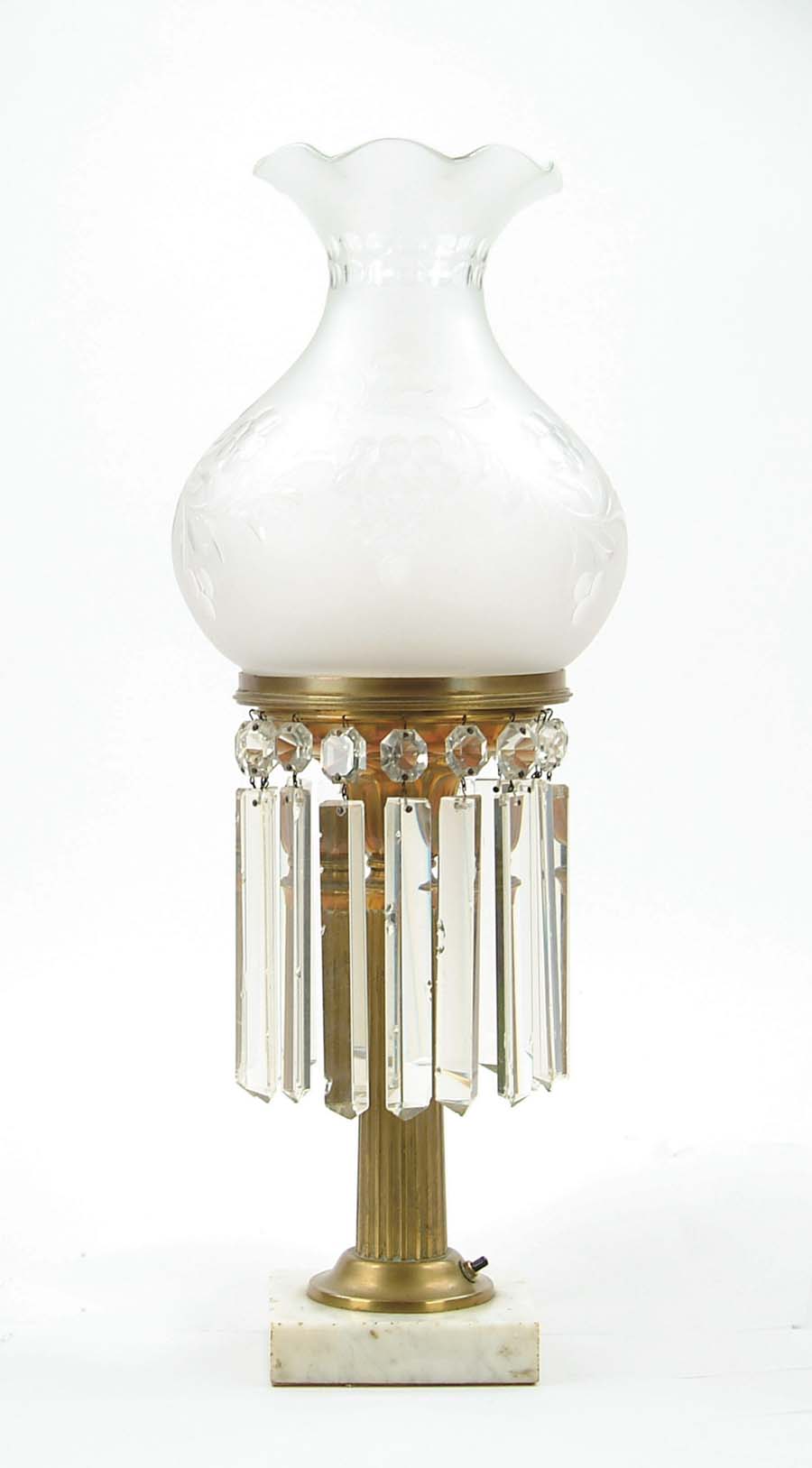 Appraisal: ELECTRIFIED ASTRAL LAMP Brass lamp on square white marble base