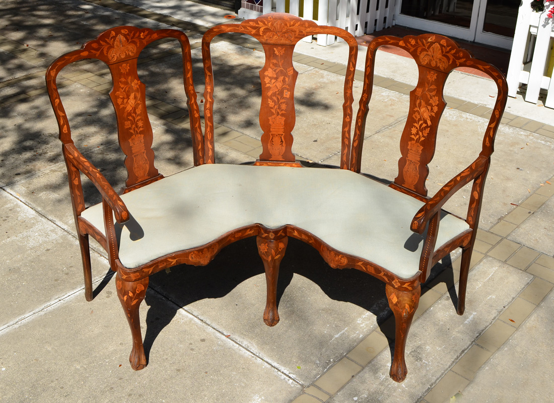 Appraisal: TH CENTURY GERMAN INLAID SEAT BENCH Corner or conversation bench