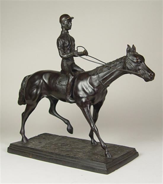 Appraisal: Bronze Figure of Jockey Horse Trotting horse and jocket on