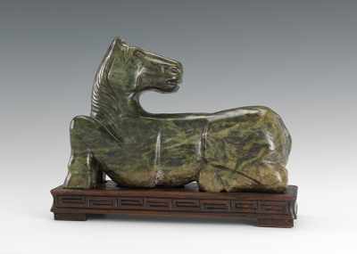 Appraisal: Jade Recumbent Horse Looking Backwards The nicely carved figure rests