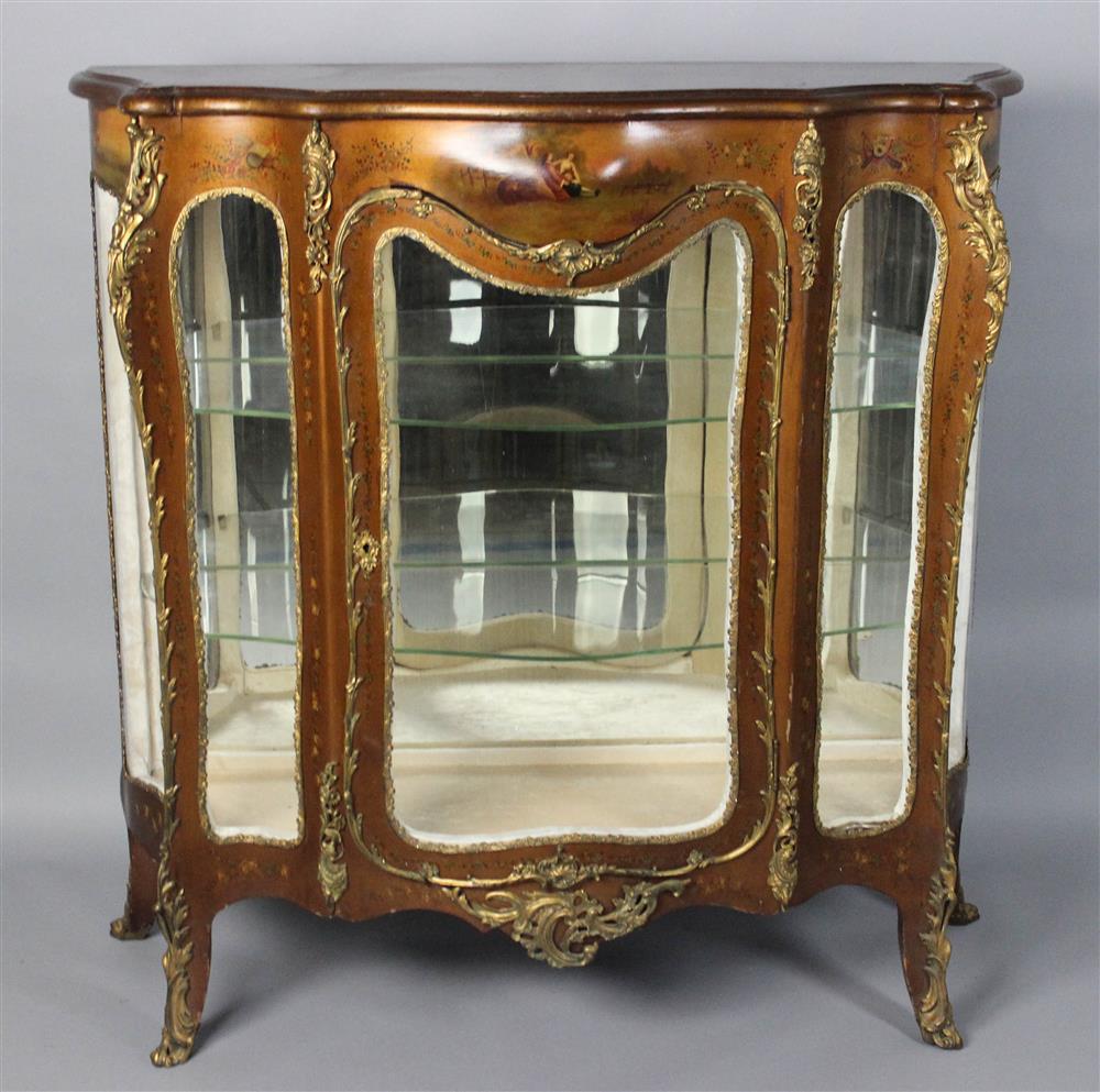 Appraisal: LOUIS XV STYLE ORMOLU MOUNTED POLYCHROMED VERNIS MARTIN VITRINE CIRCA