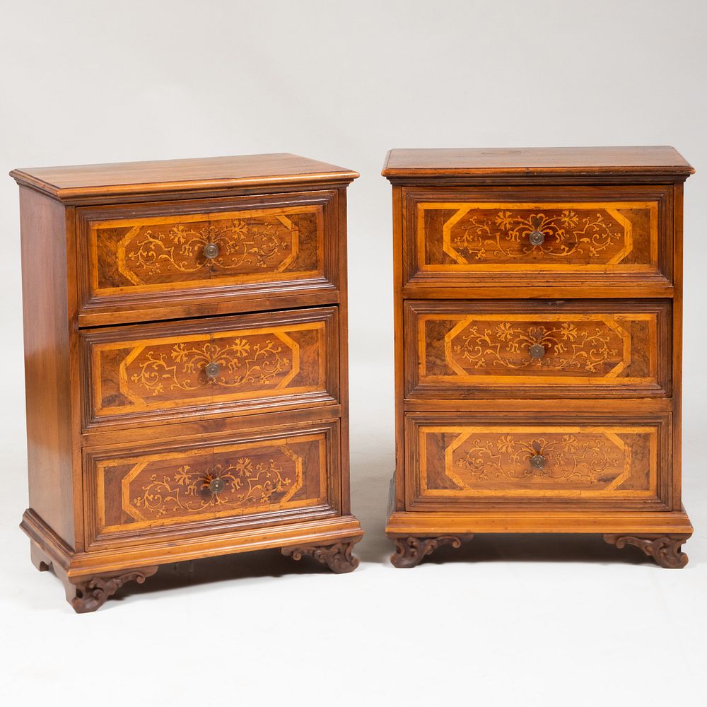 Appraisal: Pair of Small Italian Walnut and Fruitwood Marquetry Chest of