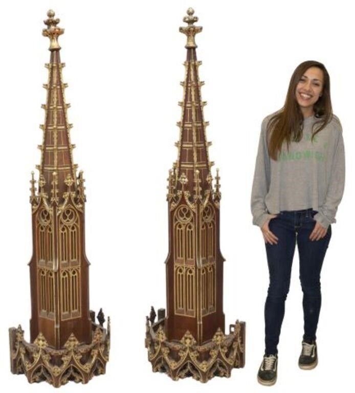 Appraisal: pair Architectural French Gothic Revival parcel gilt wood pulpit spires