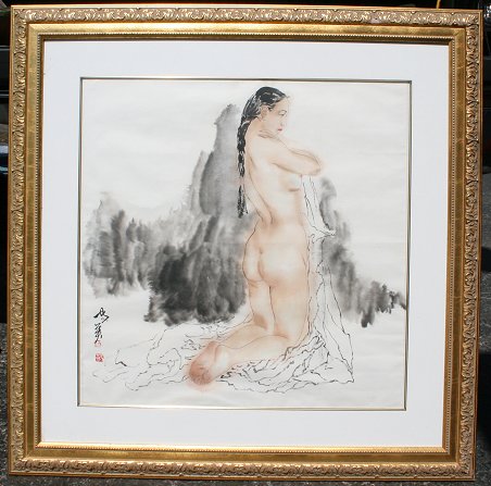 Appraisal: CONTEMPORARY NUDE OF JAPANESE GIRL Watercolor sight size '' x