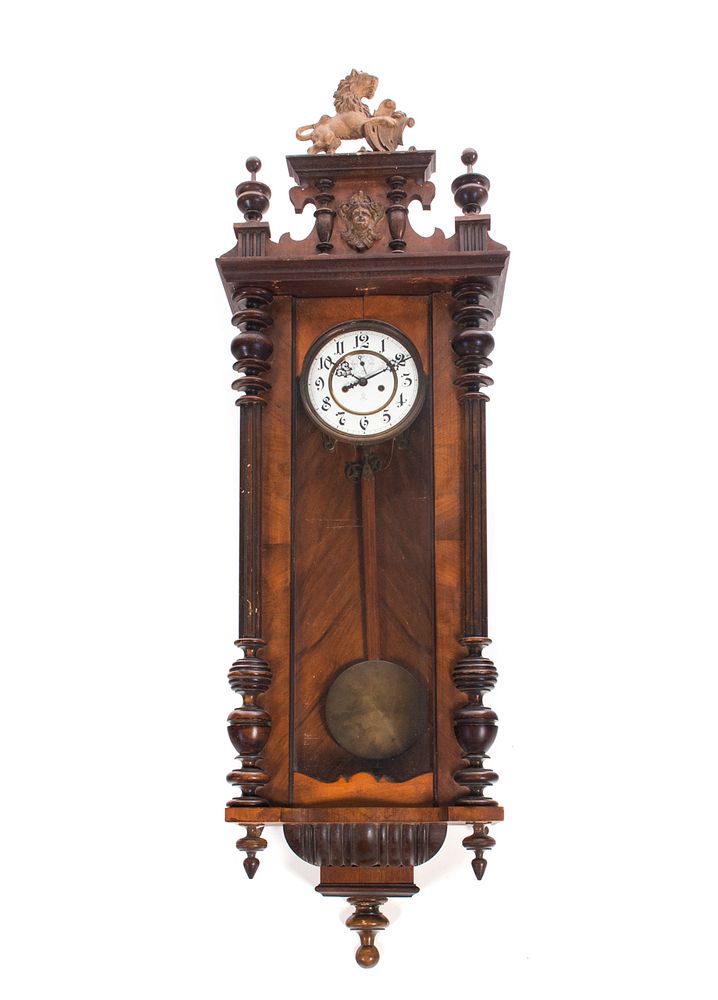 Appraisal: Victorian Vienna Regulator Clock With Lion Finial Victorian Vienna Regulator