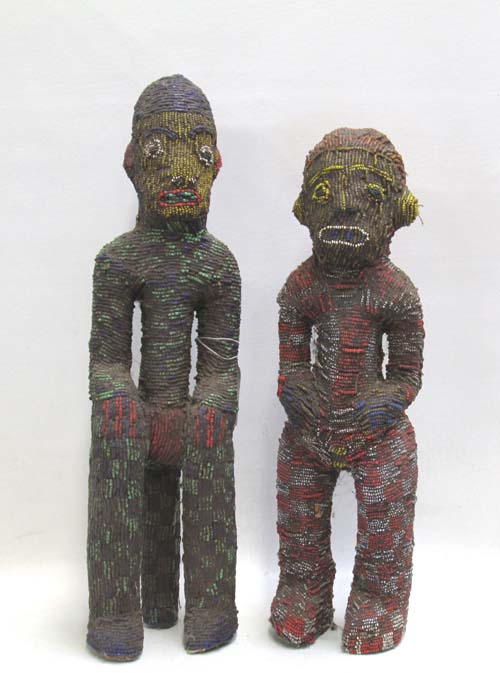 Appraisal: TWO AFRICAN BEADED FERTILITY FIGURES of two standing human figures