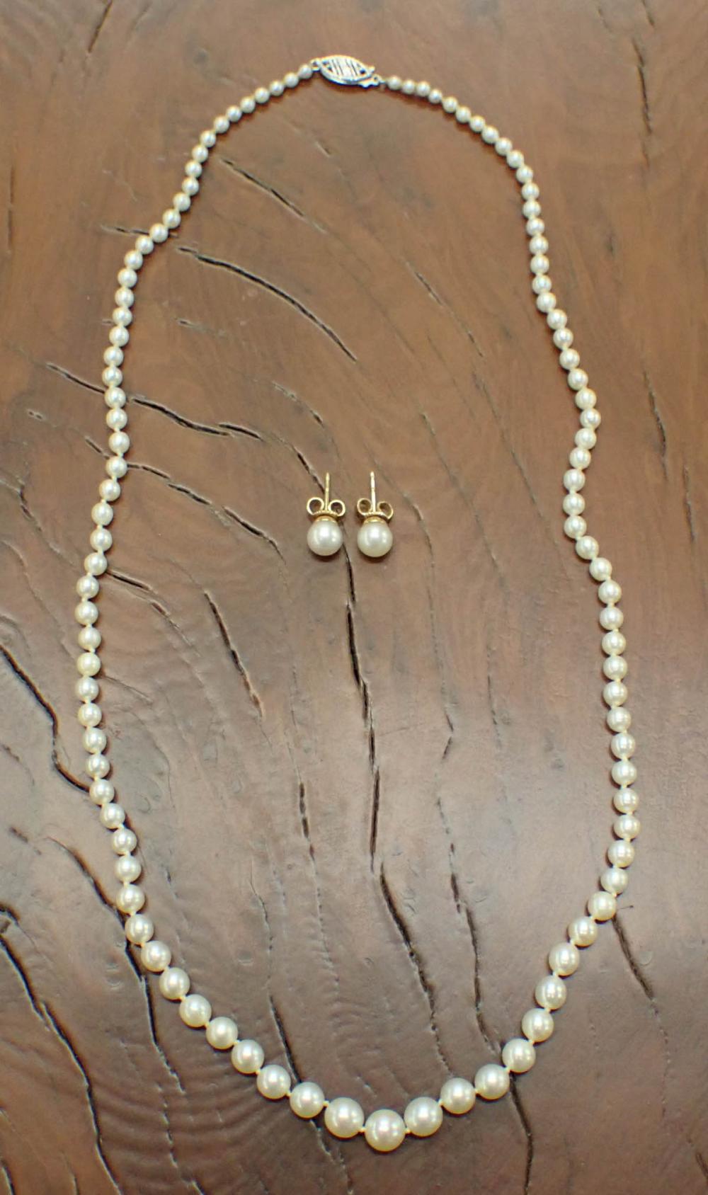 Appraisal: PEARL AND FOURTEEN KARAT GOLD NECKLACE AND EAR STUDS including