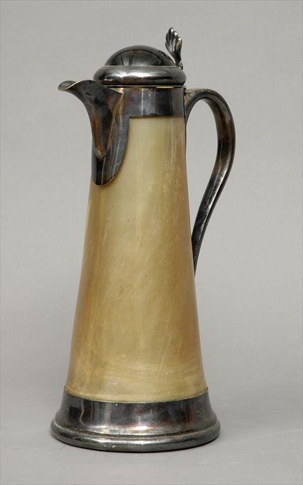 Appraisal: English Silverplate-Mounted Horn Jug in in diam