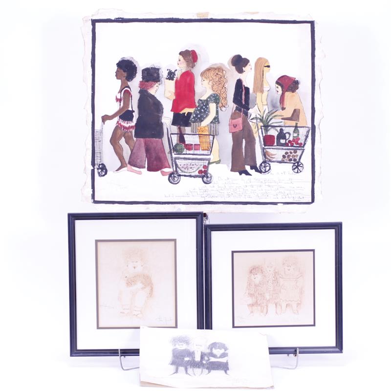 Appraisal: Four Joni Johnson watercolor paper The Aunts signed The Club