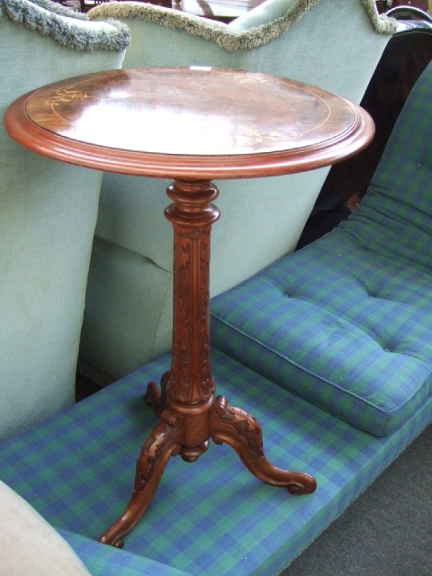 Appraisal: A mid th century walnut and inlaid tripod occasional table